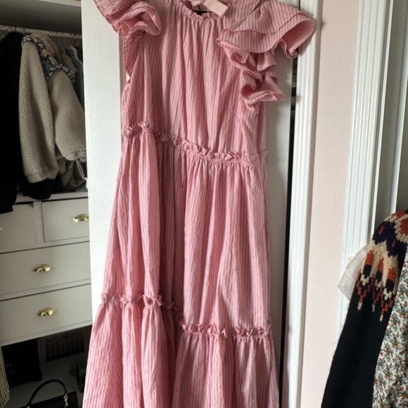 Cinq a Sept Women's Sofia Stripe Yanin Midi Ruffle Sleeve Dress Pink 10 - Picture 7 of 7